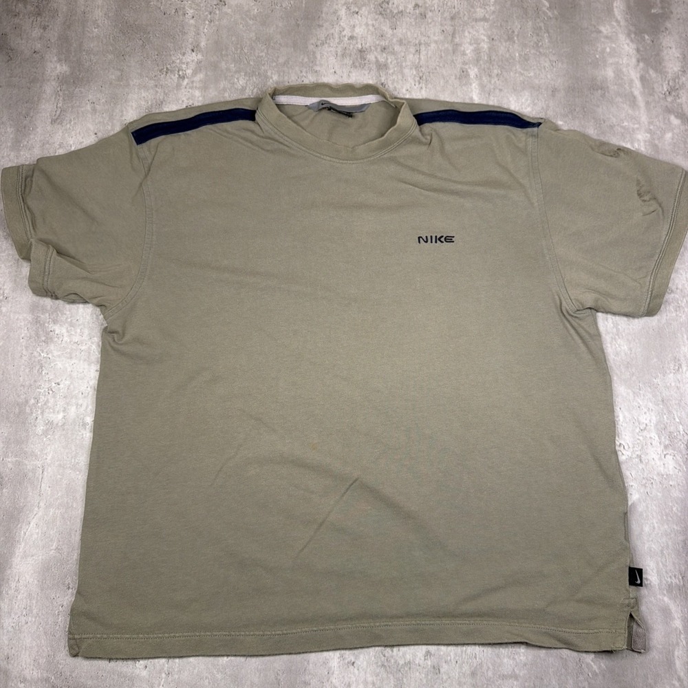 Nike Vintage T-Shirt Men's XL Beige Brown Mini Embroidered Logo Cotton Y2K Heavy